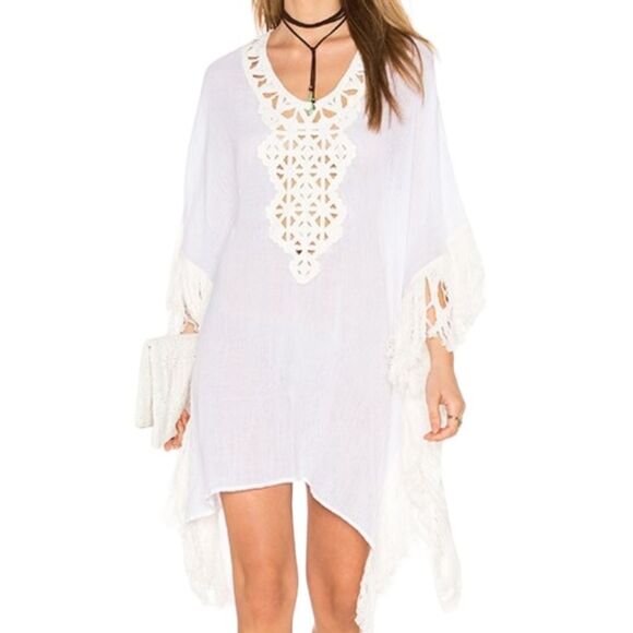 Eberjey Balsa Beach Terra Swim Cover Up Dress Fringe Embroidered Crochet Boho - Picture 14 of 14